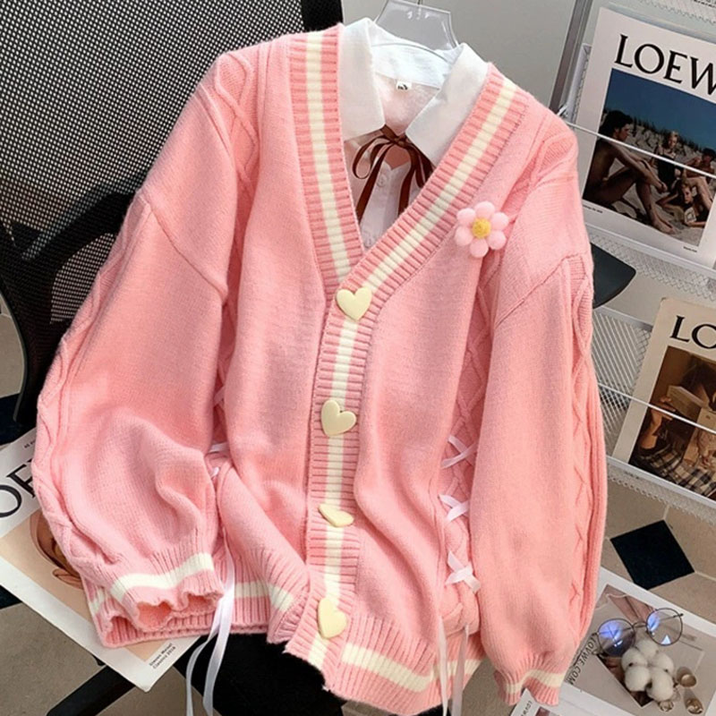 Winter Clothing Factory Outlet - Japanese Style Cute Flower Knitted Cardigan