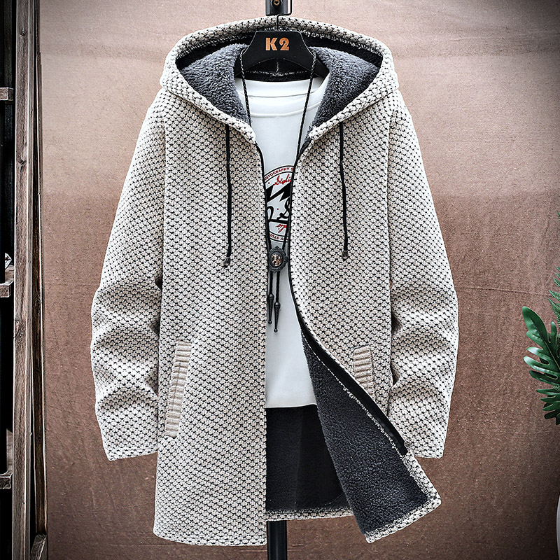 Fleece Hoodie Lined - Men's Cardigan Cashmere Long Coat Sweaters