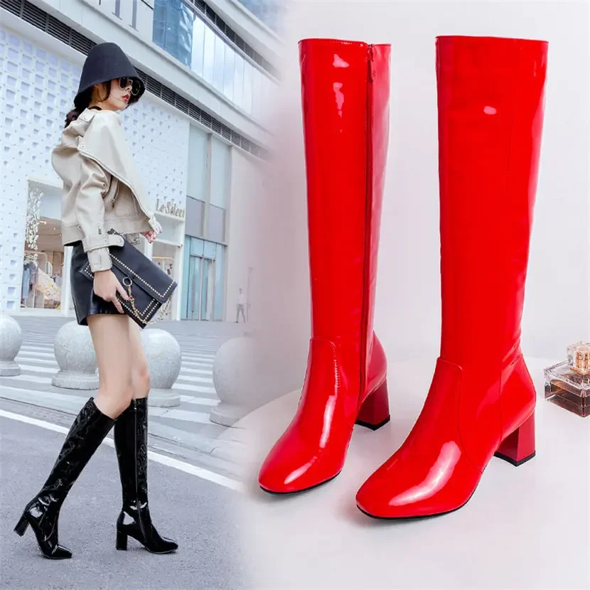 Red White Patent Leather Women - Winter Clothing For Women 评论和价格