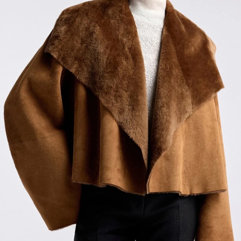 Women Faux Suede Jacket Revers - Winter Clothing Pictures 评论和价格