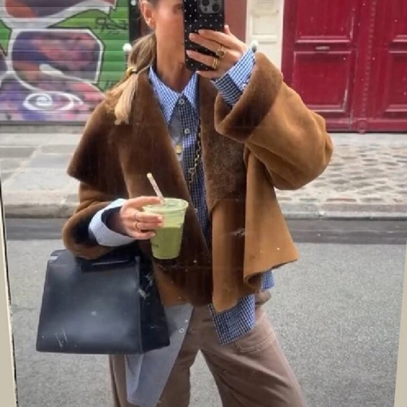 Women Faux Suede Jacket Revers - Winter Clothing Pictures 评论和价格