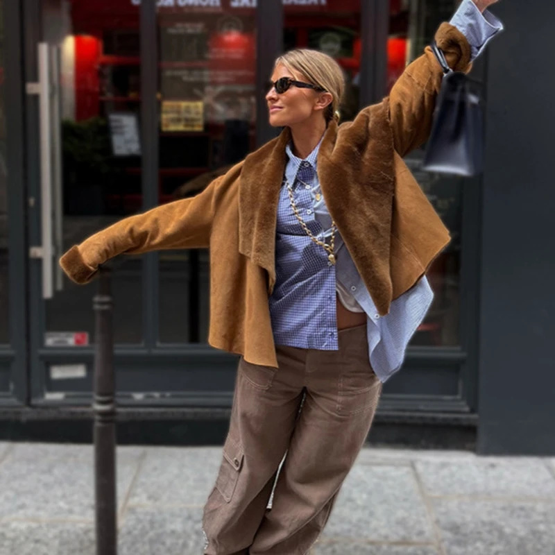 Women Faux Suede Jacket Revers - Winter Clothing Pictures 评论和价格