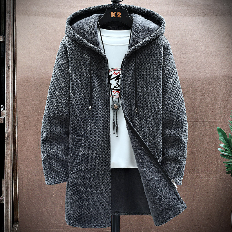 Men's Cardigan Cashmere Long C - Fleece Hoodie Lined 评论和价格