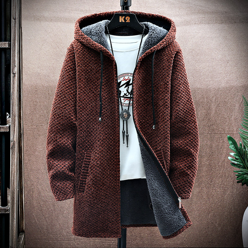 Men's Cardigan Cashmere Long C - Fleece Hoodie Lined 评论和价格